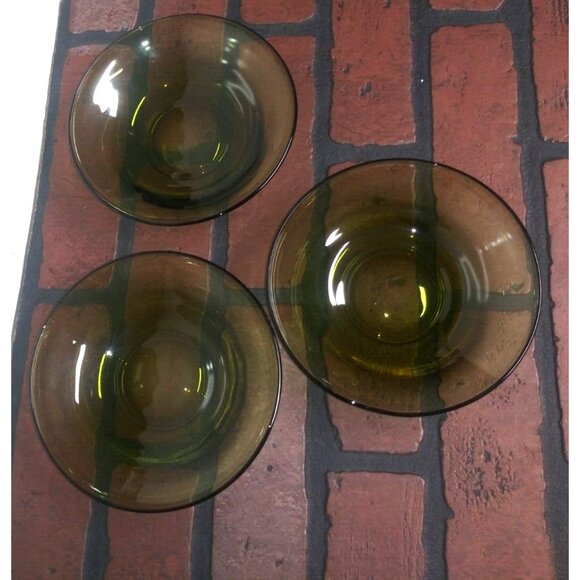 3 Anchor Hocking salad Bowls Avocado Green Glass Vintage 70s shallow wide mouth - Picture 6 of 7